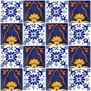 16 Handmade Mexican Talavera Tiles – 4x4” Ceramic Tiles – Vibrant & Hand-Painted # 528