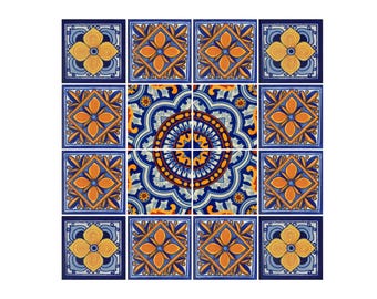 16 Handmade Mexican Talavera Tiles – 4x4” Ceramic Tiles – Vibrant & Hand-Painted # 403