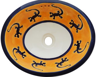 17” X 14” Talavera Mexican Sink Hand Painted Drop-In Folk Art Bathroom Ceramic Sink Handmade #44