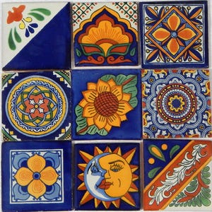9 Handmade Mexican Talavera Tiles – 4x4” Ceramic Tiles – Vibrant & Hand-Painted # 429