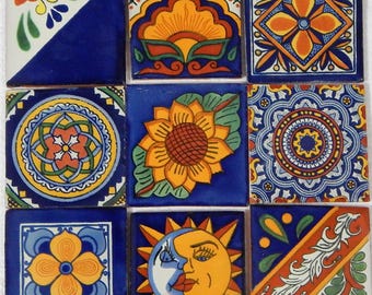 9 Handmade Mexican Talavera Tiles – 4x4” Ceramic Tiles – Vibrant & Hand-Painted # 429