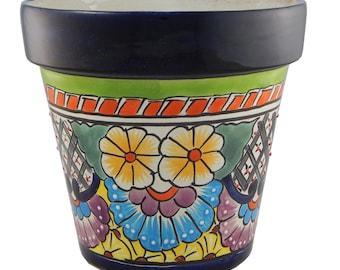 Mexican Ceramic Flower Pot Planter Folk Art Pottery Handmade Talavera # 05
