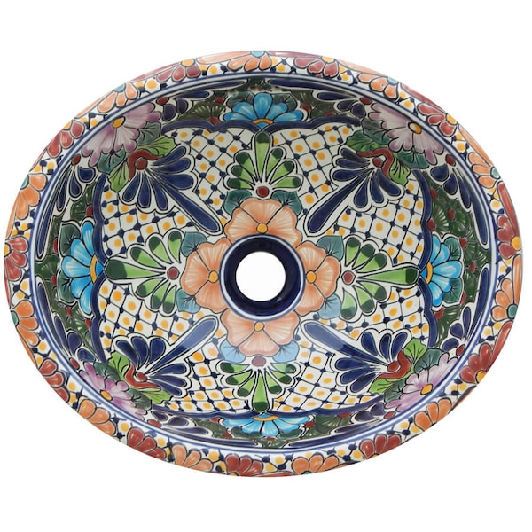 17” X 14” Talavera Mexican Sink Hand Painted Drop-In Folk Art Bathroom Ceramic Sink Handmade #211
