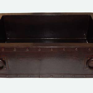 Apron Front Farmhouse Kitchen Mexican Copper Sink Rivets & Rings Single Bowl  33&quot; X 22&quot; # 23