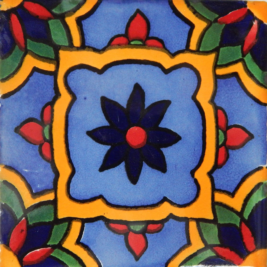 50 Pcs Talavera Mexican Hand Painted Tile Folk Art Tile C350 Etsy