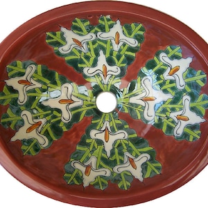 21” X 17” Talavera Mexican Sink Hand Painted Drop-In Folk Art Bathroom Ceramic Sink Handmade #011