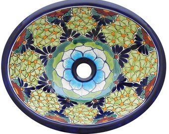 16” X 11.5” Talavera Mexican Sink Hand Painted Drop-In Folk Art Bathroom Ceramic Sink Handmade # 60