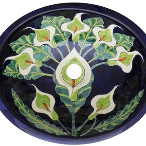 17” X 14” Talavera Mexican Sink Hand Painted Drop-In Folk Art Bathroom Ceramic Sink Handmade #151