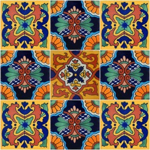 9 Handmade Mexican Talavera Tiles – 4x4” Ceramic Tiles – Vibrant & Hand-Painted # M08