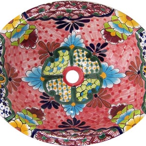 17” X 14” Talavera Mexican Sink Hand Painted Drop-In Folk Art Bathroom Ceramic Sink Handmade #X32