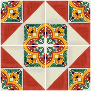 16 Handmade Mexican Talavera Tiles – 4x4” Ceramic Tiles – Vibrant & Hand-Painted # 532
