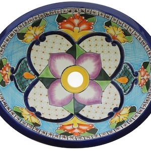 17” X 14” Talavera Mexican Sink Hand Painted Drop-In Folk Art Bathroom Ceramic Sink Handmade #186