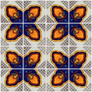 16 Handmade Mexican Talavera Tiles – 4x4” Ceramic Tiles – Vibrant & Hand-Painted # W175