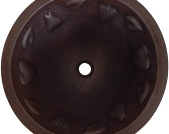 Round Hammered Copper Bathroom Sink 17" Bath Sink Pure Copper Hand Hammered Dark Fruits CPS-026