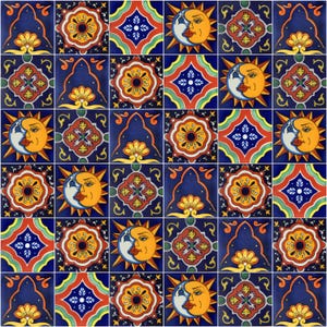 100 Pieces Mexican Talavera Tiles Handmade 5 Blue Designs Mexican Ceramic 4x4 inch #F70