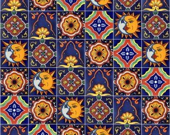 100 Pieces Mexican Talavera Tiles Handmade 5 Blue Designs Mexican Ceramic 4x4 inch #F70