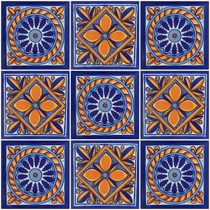 9 Handmade Mexican Talavera Tiles – 4x4” Ceramic Tiles – Vibrant & Hand-Painted # F60