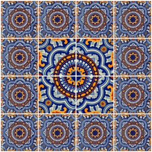 16 Handmade Mexican Talavera Tiles – 4x4” Ceramic Tiles – Vibrant & Hand-Painted # 409