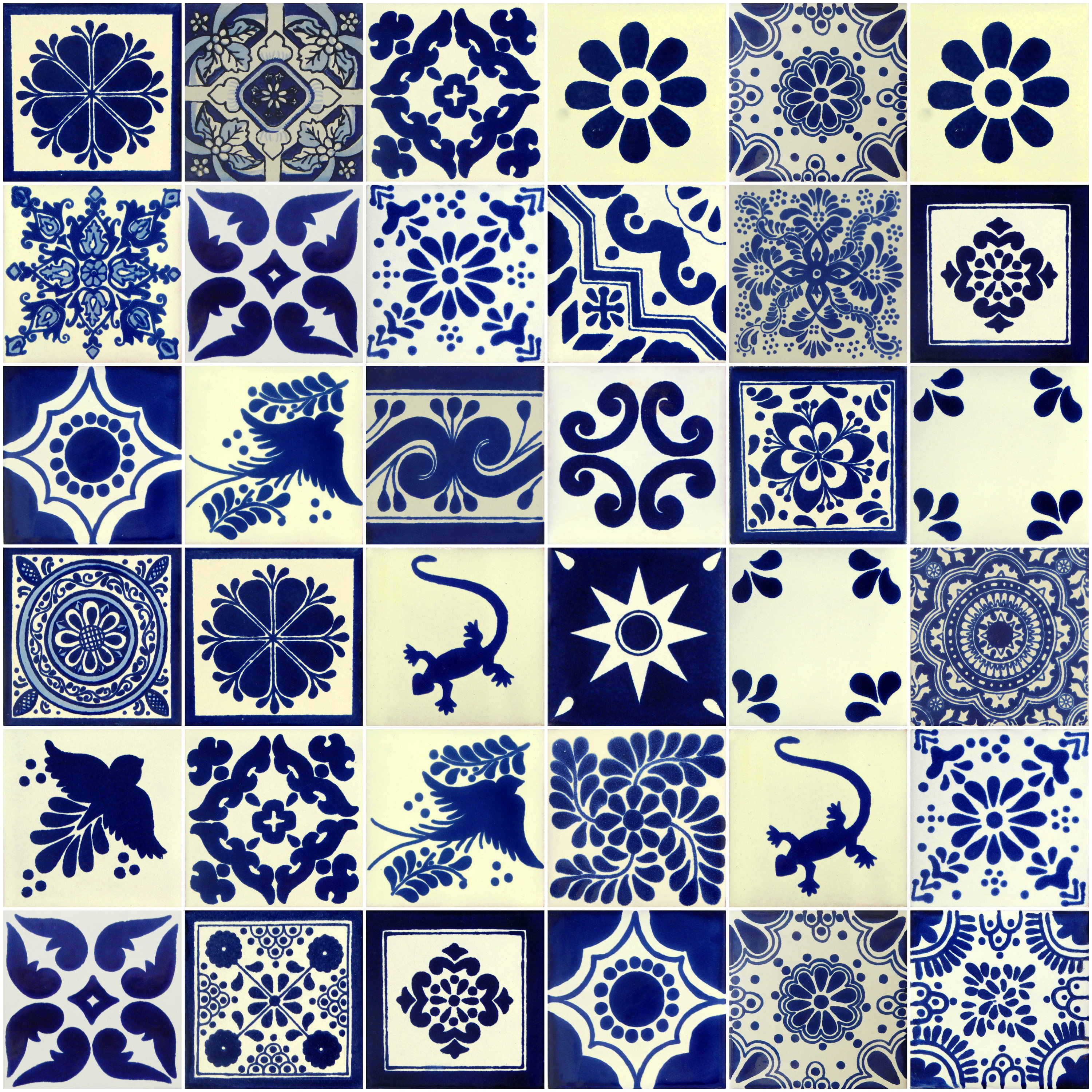 100 Pieces 4x4 /" Mexican Decorative Tiles Mixed Desings 50 D