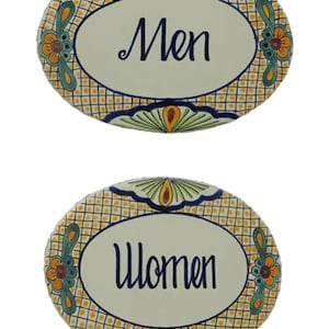 2 Mexican Ceramic Decorative Restaurant Plaques Handmade Hand Painted Folk Art # 05 Women & Men Restaurant Bathroom Signs