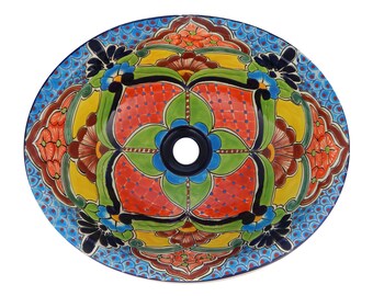 17” X 14” Talavera Mexican Sink Hand Painted Drop-In Folk Art Bathroom Ceramic Sink Handmade #226