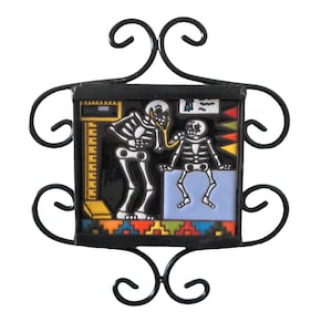 Day of the Dead Skeleton 6x6 Mexican Tile with Metal Frame Skull Doctor #3020