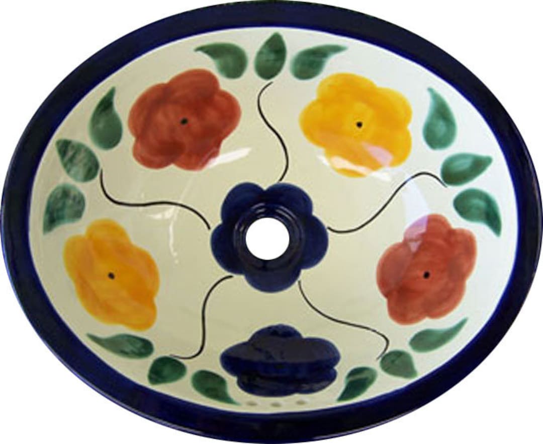 17 X 14 Talavera Mexican Sink Hand Painted Dropin Folk Art Bathroom