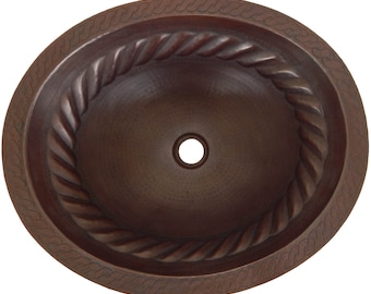 Oval Hammered Copper Bathroom Sink 18.5x15.5" Bath Sink Pure Copper Hand Hammered Dark Braided CPS-044