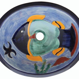 16” X 11.5” Talavera Mexican Sink Hand Painted Drop-In Folk Art Bathroom Ceramic Sink Handmade #028