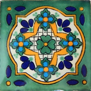 Talavera Mexican Hand Painted Tile Folk Art Sample Tile 4x4 C248