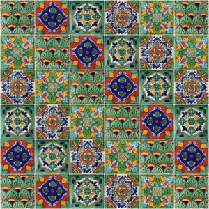 100 Pieces Mexican Talavera Tiles Handmade 5 Green Designs Mexican Ceramic 4x4 inch #F100