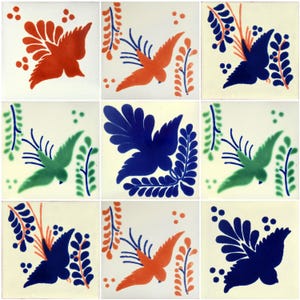 9 Handmade Mexican Talavera Tiles – 4x4” Ceramic Tiles – Vibrant & Hand-Painted # W108