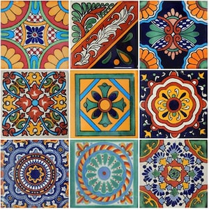 9 Handmade Mexican Talavera Tiles – 4x4” Ceramic Tiles – Vibrant & Hand-Painted # F50