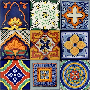 9 Handmade Mexican Talavera Tiles – 4x4” Ceramic Tiles – Vibrant & Hand-Painted # 447