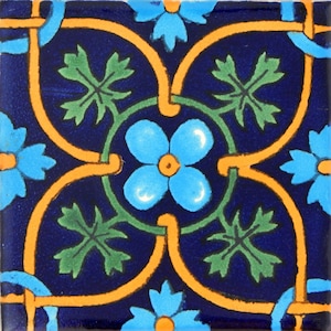 Talavera Mexican Hand Painted Tile Folk Art Sample Tile 4x4 C354