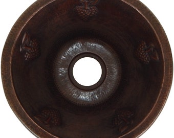 Round Hammered Copper Bar Sink 16" Pure Copper Prep Sink Hand Hammered Dark Grapes CPS-030