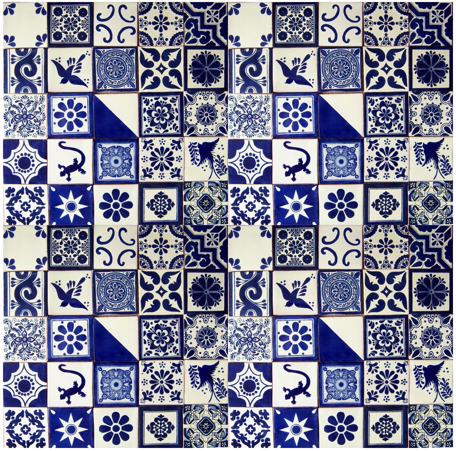 50 Pieces Mexican Talavera Tiles Handmade Mexican Ceramic 4x4 Etsy Israel