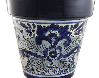 Mexican Ceramic Flower Pot Planter Folk Art Pottery Handmade Talavera # 08