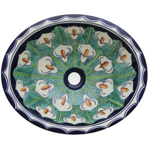 17” X 14” Talavera Mexican Sink Hand Painted Drop-In Folk Art Bathroom Ceramic Sink Handmade #217