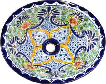 16” X 11.5” Talavera Mexican Sink Hand Painted Drop-In Folk Art Bathroom Ceramic Sink Handmade #195