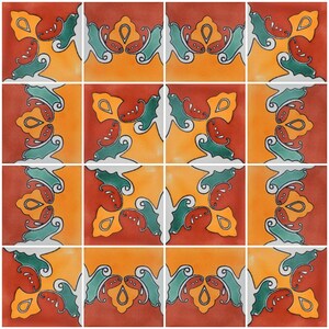 16 Handmade Mexican Talavera Tiles – 4x4” Ceramic Tiles – Vibrant & Hand-Painted # 515