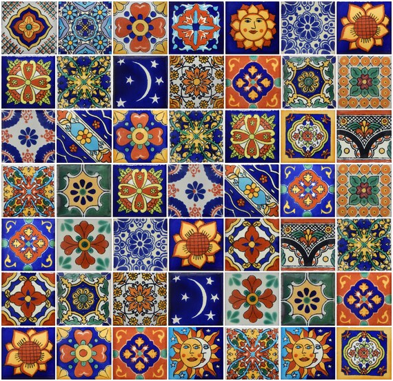 100 Hand Painted Mexican Talavera Tiles, Talavera Number Tiles