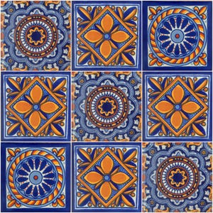 9 Handmade Mexican Talavera Tiles – 4x4” Ceramic Tiles – Vibrant & Hand-Painted # M09