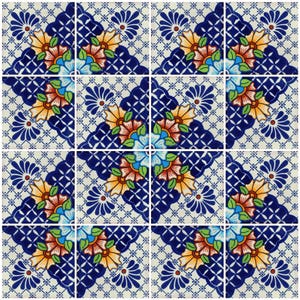 16 Handmade Mexican Talavera Tiles – 4x4” Ceramic Tiles – Vibrant & Hand-Painted # W170