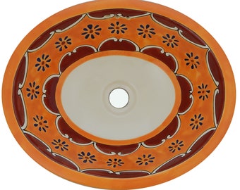 17” X 14” Talavera Mexican Sink Hand Painted Drop-In Folk Art Bathroom Ceramic Sink Handmade #082
