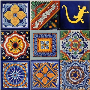 9 Handmade Mexican Talavera Tiles – 4x4” Ceramic Tiles – Vibrant & Hand-Painted # 430