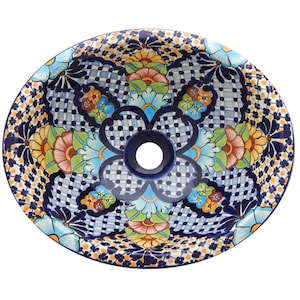 17” X 14” Talavera Mexican Sink Hand Painted Drop-In Folk Art Bathroom Ceramic Sink Handmade #122