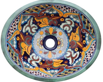 17” X 14” Talavera Mexican Sink Hand Painted Drop-In Folk Art Bathroom Ceramic Sink Handmade #58