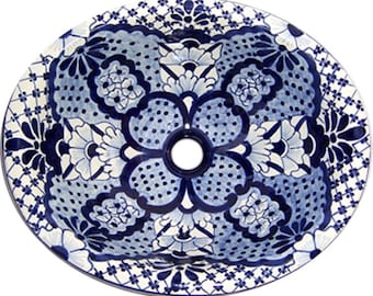 17” X 14” Talavera Mexican Sink Hand Painted Drop-In Folk Art Bathroom Ceramic Sink Handmade #229