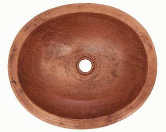 Mexican Copper Bathroom Sink Hand Hammered Oval Drop in  Natural Patina #01 16x13 Inches